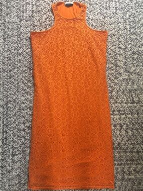 Eloquii Orange Eyelette Crochet Midi Racerback Shift Dress Size 2X